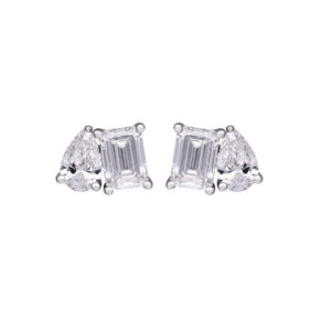white gold toi et moi stud earrings set with pear and emerald cut diamonds