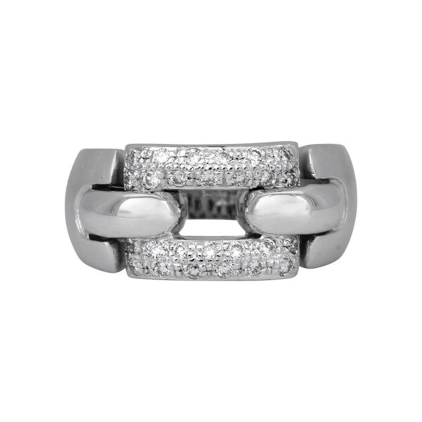 white gold open link tapered ring set with small round brilliant diamonds