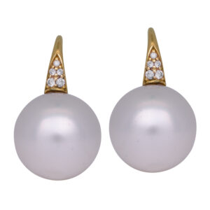 white gold pearl & diamond drop earrings