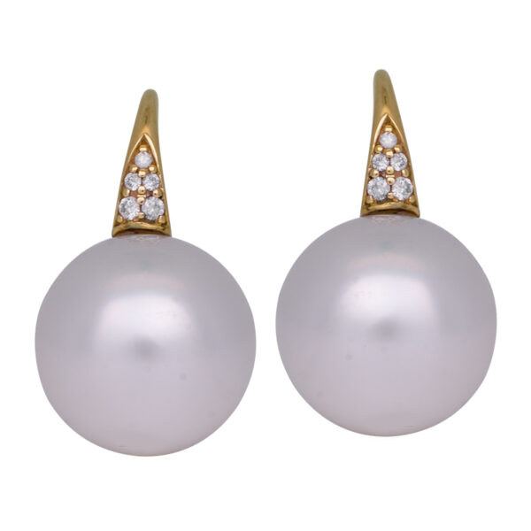 white gold pearl & diamond drop earrings