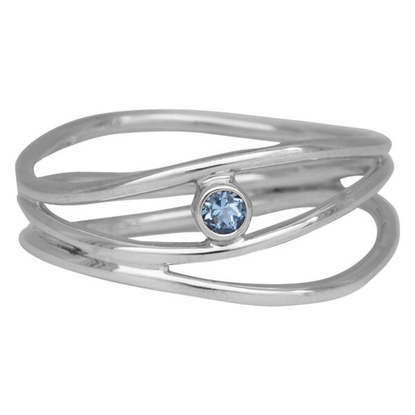 sterling silver wave ring set with a small round aquamarine