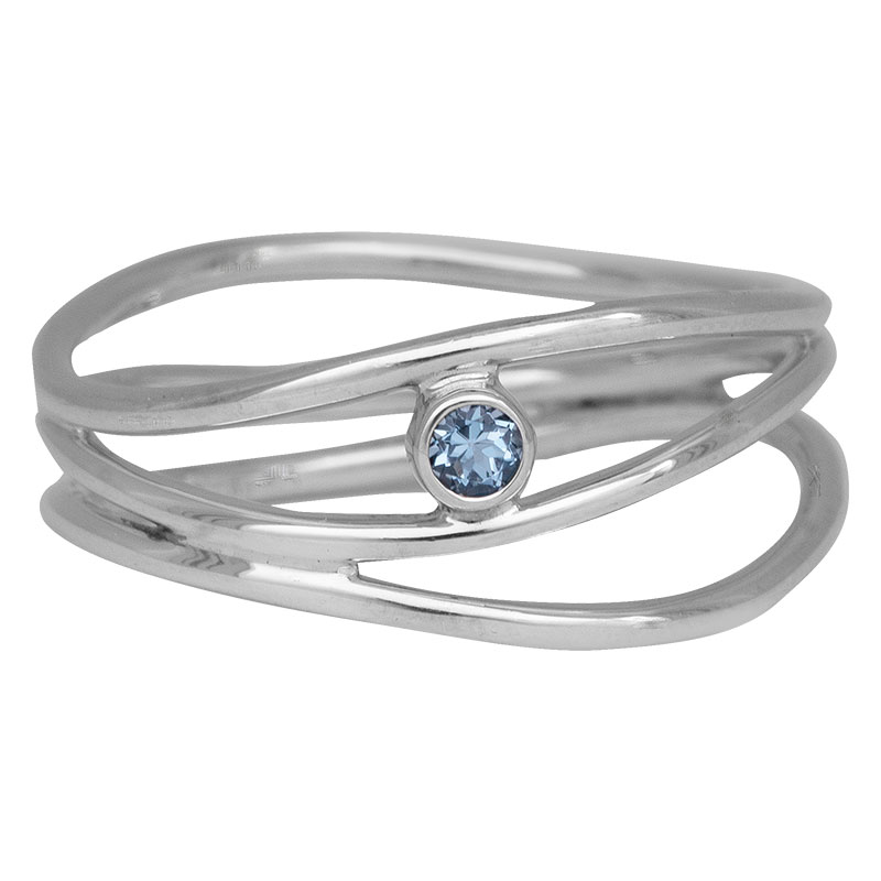 sterling silver wave ring set with a small round aquamarine