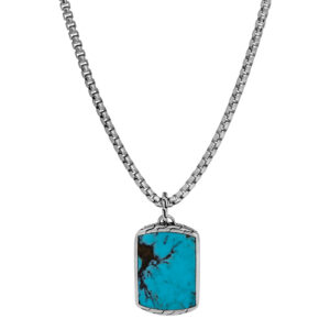 sterling silver dog tag pendant set with a turquoise inlay