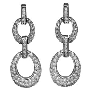 white gold double oval drop earrings set with round brilliant diamonds
