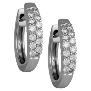 white gold 2-row huggie hoop earrings set with round diamonds