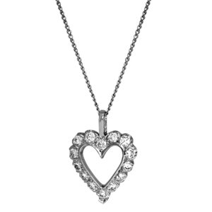 white gold open heart pendant set with round brilliant