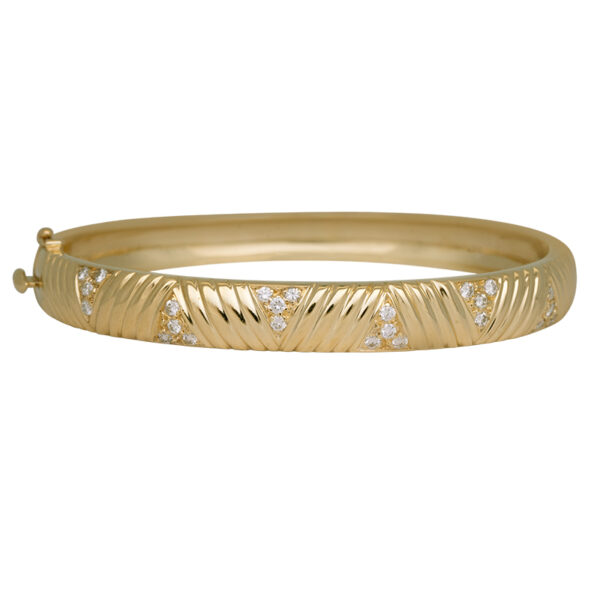 yellow gold bangle bracelet set with station diamonds
