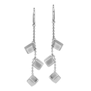sterling silver drop earrings with chains that have 3 silver cubes hanging off