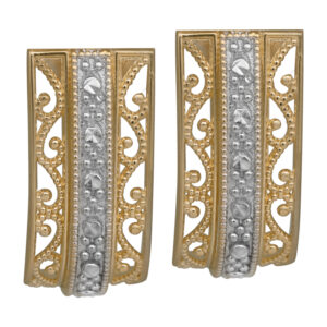 rectangular yellow & white gold cut out drop earrings