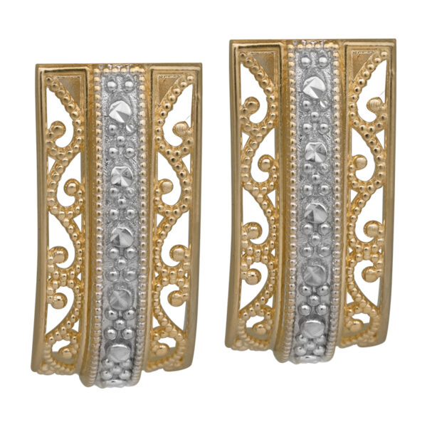 rectangular yellow & white gold cut out drop earrings