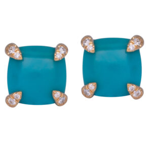 yellow gold David Yurman cushion turquoise with diamonds in the prongs