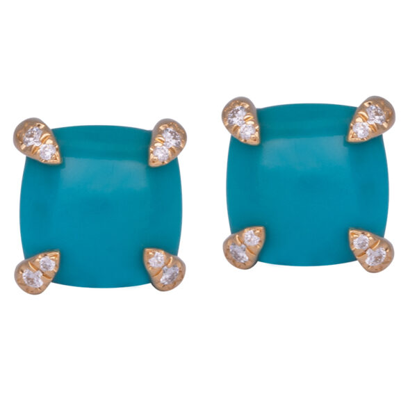 yellow gold David Yurman cushion turquoise with diamonds in the prongs