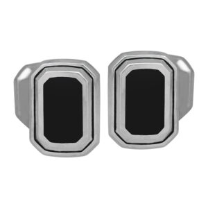 sterling silver cufflinks set with emerald shaped black onyx