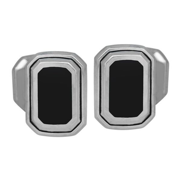 sterling silver cufflinks set with emerald shaped black onyx