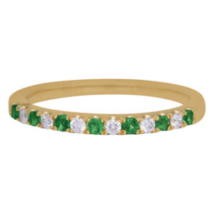 yellow gold alternating band set with round diamonds and emeralds