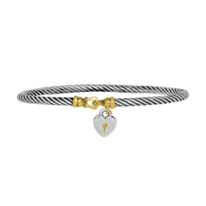 sterling silver and 18k yellow gold david yurman twisted cable bracelet with a heart lock charm