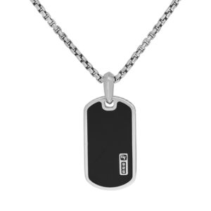 silver dog tag pendant set with black onyx