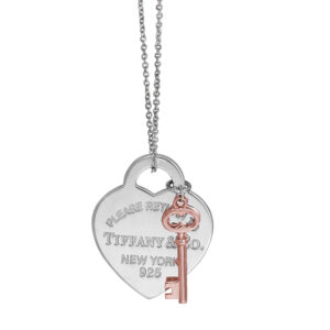 sterling silver tiffany heart tag pendant with rubedo (rose colored precious metal) key charm