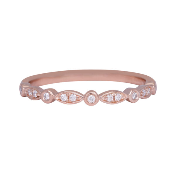 Rose gold anniversary band set with round brilliant diamonds in alternating round and marquise settings