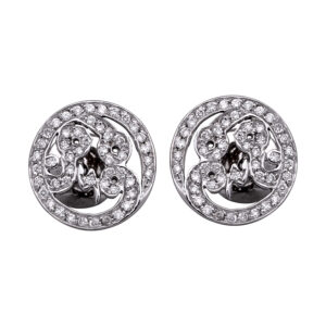 round scroll cut-out earrings set with small round brilliant diamonds throughout