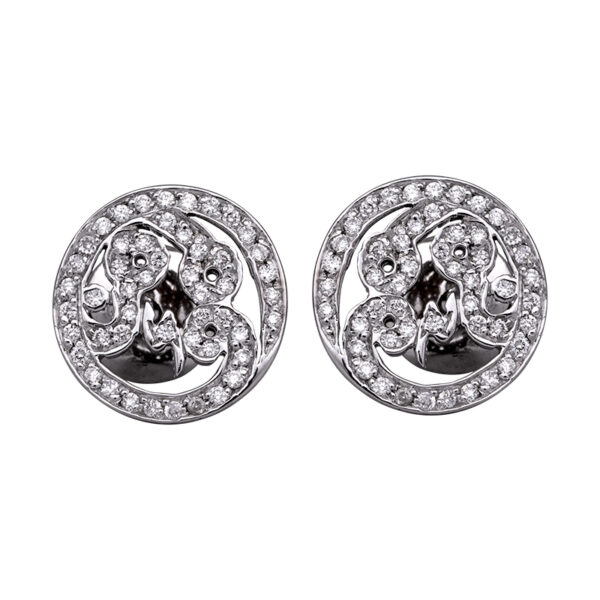 round scroll cut-out earrings set with small round brilliant diamonds throughout