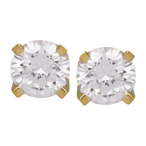 yellow gold stud earrings set with round brilliant diamonds
