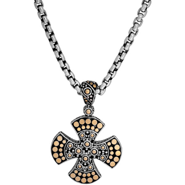 John Hardy Dot cross pendant in silver and yellow gold with enhancer bail