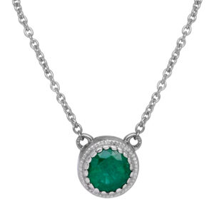 white gold stationary pendant necklace set with a round brilliant emerald