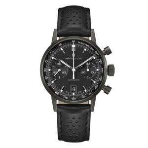 all black hamilton watch with white sitcks and hour markers