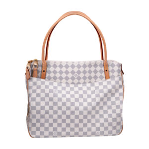 louis vuitton handbag with checkered pattern of off-white cream and blue-ish grey
