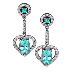 Paraiba tourmaline & heart diamond halo drop earrings