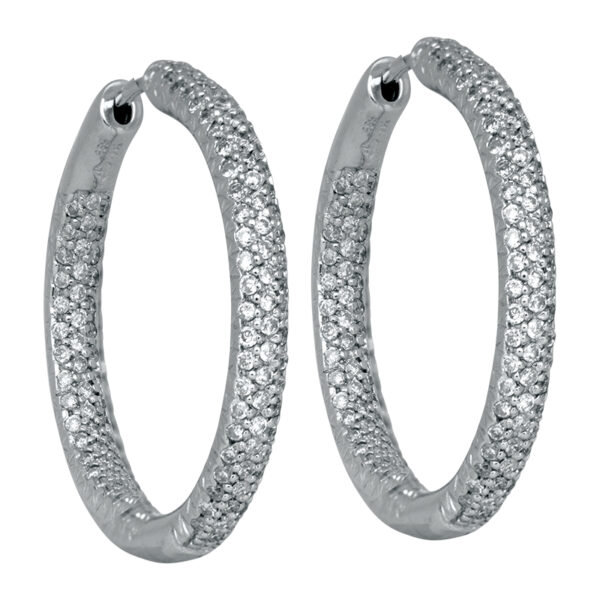 white gold inside out hoop earrings set with pave diamonds