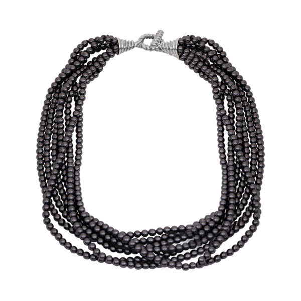 7-strand hematite bead necklace with a sterling silver clasp
