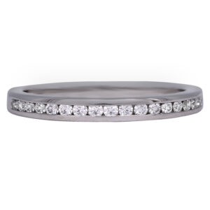 thin platinum band channel set with round diamonds