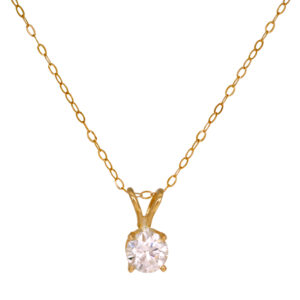 yellow gold solitaire pendant set with a round brilliant diamond