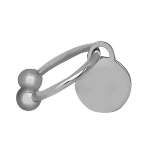sterling silver Tiffany key ring, 3/4 circle with sphere ends, and a round silver tag