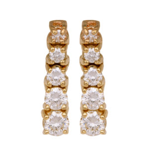 yellow gold graduated drop earrings set with round brilliant diamonds