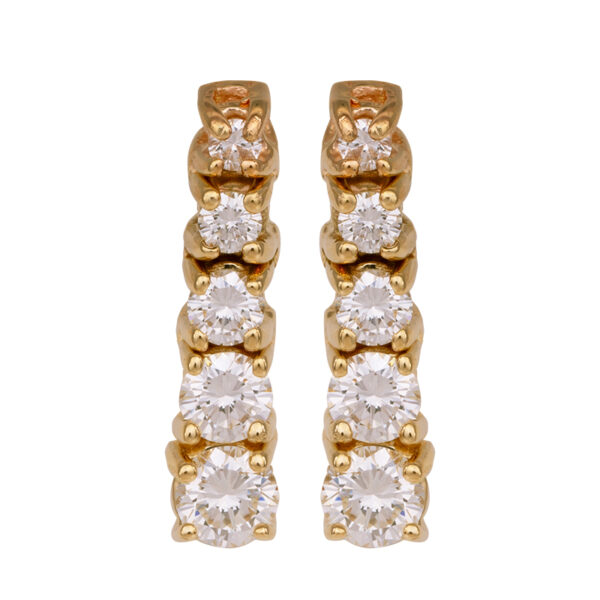 yellow gold graduated drop earrings set with round brilliant diamonds