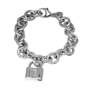 sterling silver oval link bracelet with a lock charm