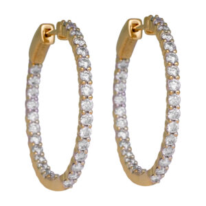yellow gold inside out hoop earrings set with round brilliant diamonds