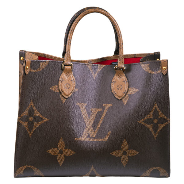 Louis Vuitton medium handbag with reverse monogram theme and red interior