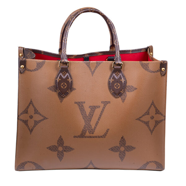 Louis Vuitton medium handbag with reverse monogram theme and red interior