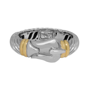 David Yurman sterling silver & yellow gold buckle motif bangle bracelet
