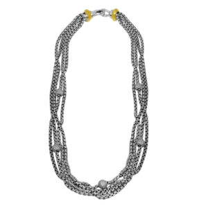 sterling silver and yellow gold station necklace set with pave diamonds