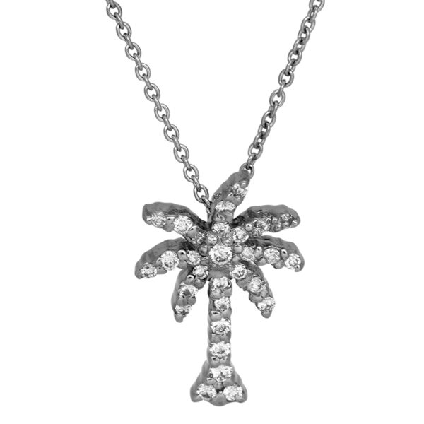 white gold palm tree pendant set with round brilliant diamonds