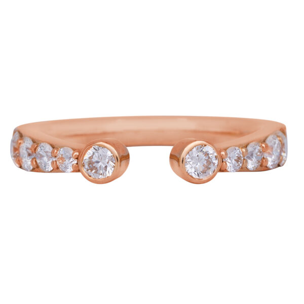 rose gold open band set with round brilliant diamonds