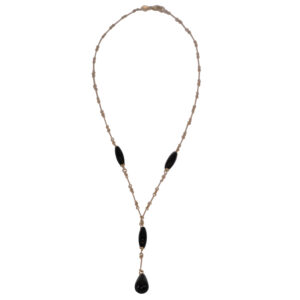yellow gold drop necklace set with black onyx beads