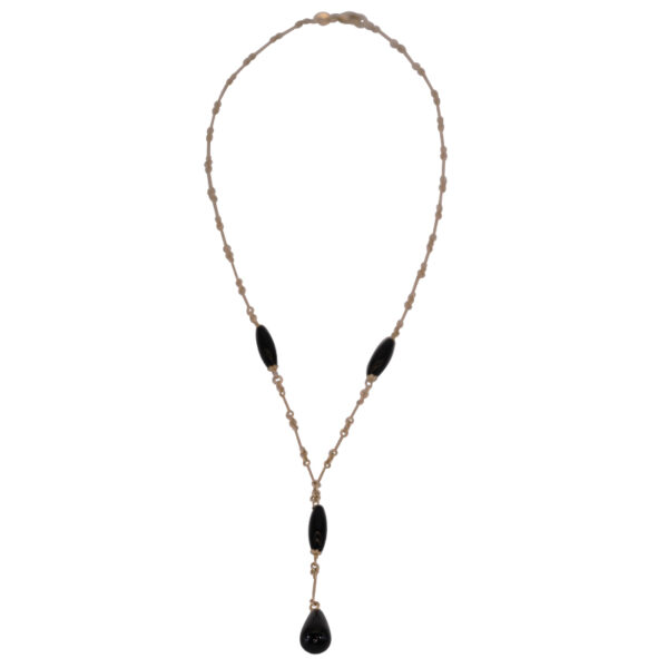 yellow gold drop necklace set with black onyx beads