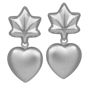 white gold puffed heart dangle earrings