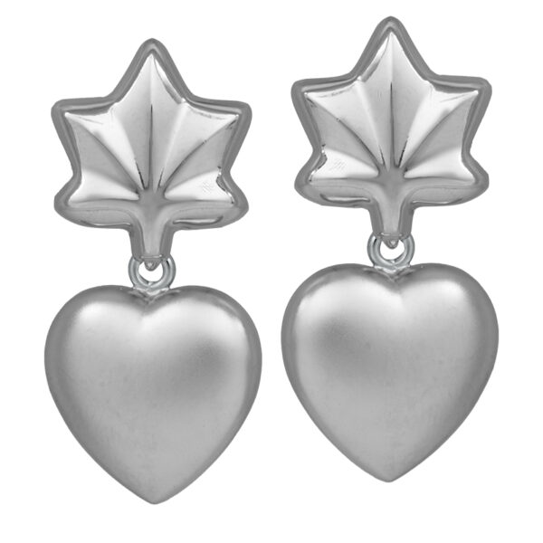 white gold puffed heart dangle earrings